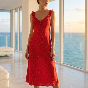 NWT Rumored Butterfly floral midi dress coral meadow L